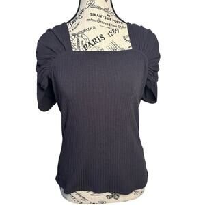 Ces Femme Ribbed Short Sleeved Square Neckline Top